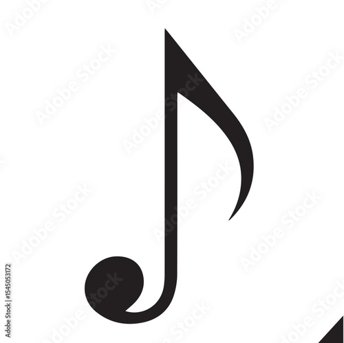 A simple, bold black vector icon of a single eighth note (quaver) on a white background, representing music and sound.