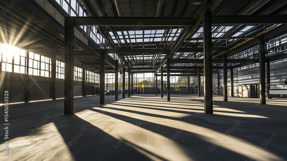 Steel frame structure in progress, beams and supports forming a clean composition, showcasing modern industrial design. Steel frame structure in progress, beams and supports forming a clean composition, showcasing modern industrial design.