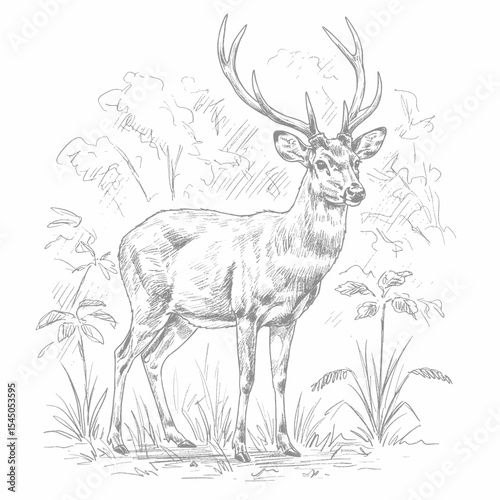 Agile leaping deer sketch showcases a graceful animal motion smoothly. Wildlife illustration concept