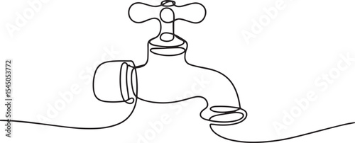  continuous single line drawing of a vintage faucet with curved spout and cross handle design