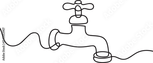  continuous single line drawing of a vintage faucet with curved spout and cross handle design