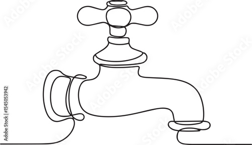  continuous single line drawing of a vintage faucet with curved spout and cross handle design