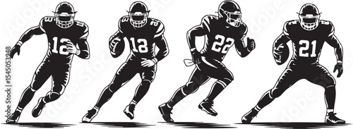 Four american football players running silhouettes