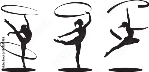Silhouette of rhythmic gymnast with hoop and ribbon