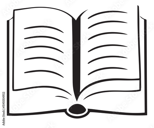 A simple black outline vector icon of an open book with visible pages and a central binding, suggesting reading or learning, is on a white background.