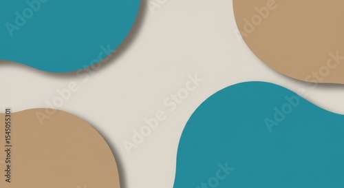 Wallpaper Mural Abstract image with four rounded shapes: two teal, two tan, against a beige backdrop. Shadows indicate layering. Torontodigital.ca