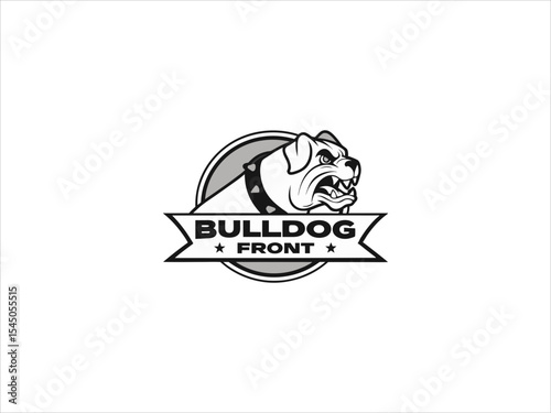 Bulldog Front View Logo Design Black White Gray V E C T O R illustration Mascot Head Badge Emblem vector