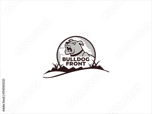 Gray Bulldog Head Logo Design Vector Illustration Snout Open Aggressive Angry Animal Mascot Emblem Badge Insignia Branding Identity
