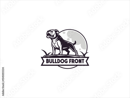 Bulldog Front Logo Design Black and White V E C T O R illustration Strong Dog Night Moon Mascot Emblem Badge Graphic