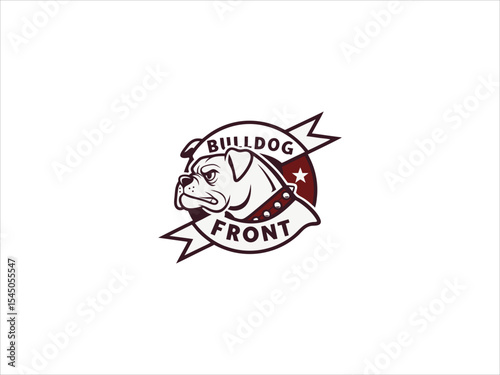 Bulldog Front Logo Design White Bulldog Head Maroon Circle Banners V E C T O R vector illustration