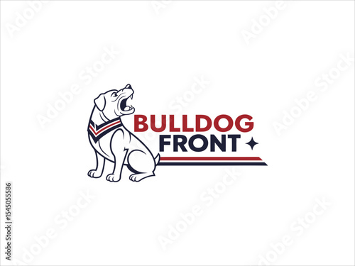 Bulldog Front Logo Design White Bulldog Red and Blue Color Scheme V E C T O R Illustration Sitting Dog Mascot