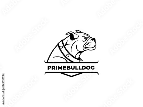 Black and White Vector Illustration of a Bulldog Head Profile with Primebulldog Text Logo