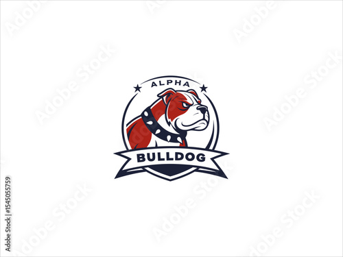 Red and White Bulldog Head Logo Design Alpha Bulldog Vector Illustration Mascot Emblem Badge Branding Identity Graphic