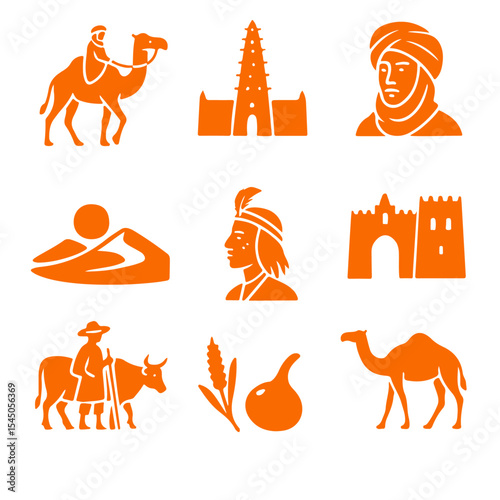 vector isolated orange color niger traditional cultural symbols
