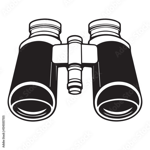 A black and white vector outline of a pair of classic binoculars with a central focusing knob and textured barrels, set on a white background.