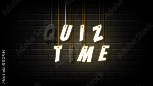 Quiz Time Glowing Text Animation – Hanging Letters on Brick Wall – 4K Game Show Style