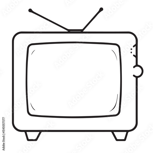 A simple black outline vector illustration of a vintage television set with rabbit-ear antennas, symbolizing broadcast, entertainment, or retro media.