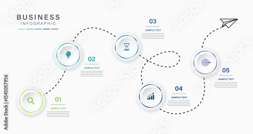 Infographic design template for business presentation. Timeline concept with 5 steps