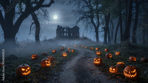 Abandoned Mansion Background, Halloween Hd Background, Horror Wallpaper Illustration, High Resolution Seasonal Stock Photo