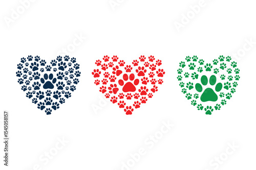 Heart Shape Made of Paw Prints Vector – Pet Love and Animal Care Concept

