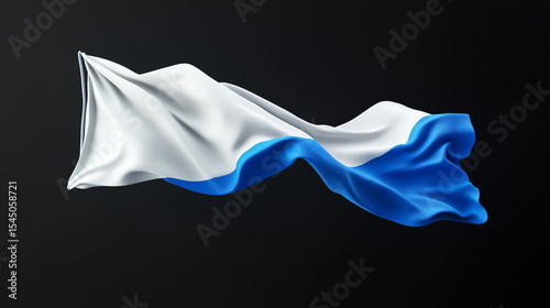 waving white and blue flag banner on a black background .
