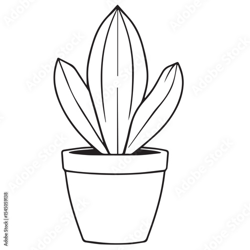 A simple black outline vector illustration of a potted plant with three distinct, upward-pointing leaves, ideal for conveying nature or home decor.