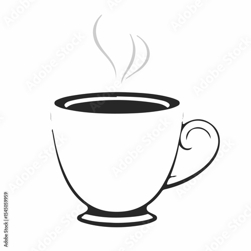 A simple vector illustration of a white coffee cup filled with a dark beverage and subtle steam rising, ideal for hot drinks or cafe themes.