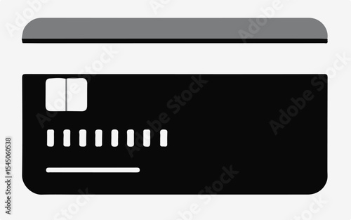 A dark vector illustration of the back of a credit card with a gray magnetic stripe, a chip, and signature lines, symbolizing finance or transactions.