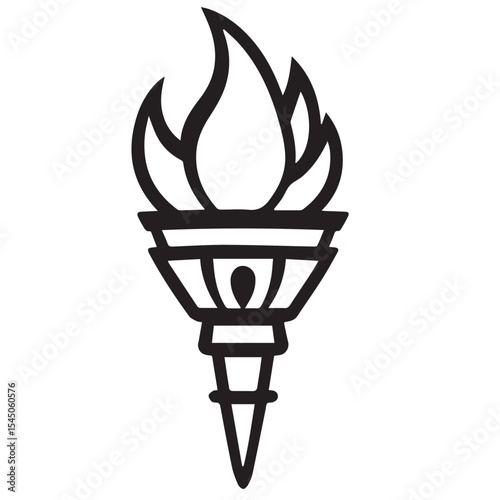 A stylized black outline vector icon of a torch with a dynamic, multi-pronged flame is centered on a white background, symbolizing guidance or spirit.