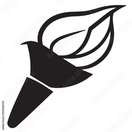 A bold black vector icon of a stylized torch with a prominent flame, ideal for symbolizing light, knowledge, or victory.
