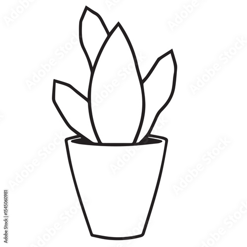 A bold black silhouette of a potted cactus with sharp spines and distinct segments is positioned on a white background.