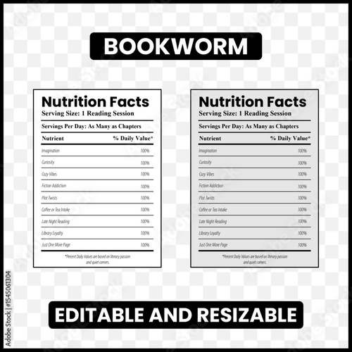 Bookworm Nutrition Facts

Reading Addict Label

Bibliophile Poster

Reader Humor Design

Literary Nutrition Facts

Book Lover Typography

Cozy Reading Stats

Book Nerd Gift Design

Bookaholic Label