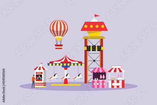 Holiday at the rides Concept. Colored flat vector illustration isolated
