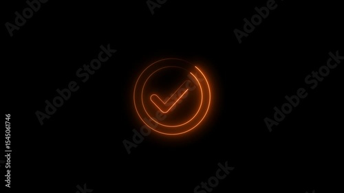 Animated neon checkmark icon.neon line Tick mark or confirm icon animation. approved, select tick, success , approved, yes icon signs animation.