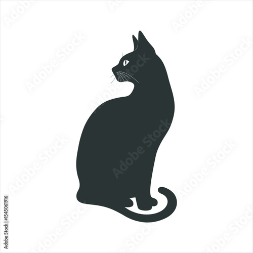 Elegant black cat vector illustration side view minimal flat design