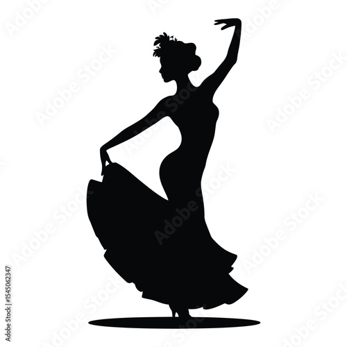 woman in Flamenco heel stomp dance pose, A striking silhouette of a woman performing a flamenco dance.