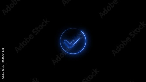 Animated neon checkmark icon.neon line Tick mark or confirm icon animation. approved, select tick, success , approved, yes icon signs animation.