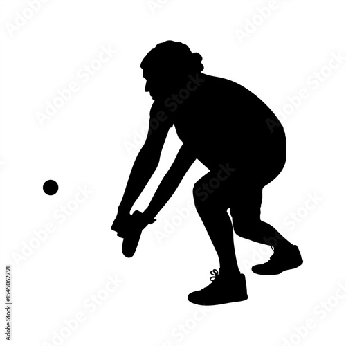 Focused Pickleball Player in Low Stance Silhouette Style, Male Athlete Reacting to Low Shot in Pickleball Game Vector Art
