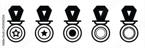 Champion medal icon vector set for reward trophy honor winner achievement recognition sports success celebration symbol award badge design.