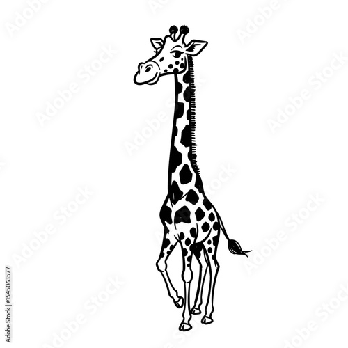 Giraffe walking in a playful pose on transparent background