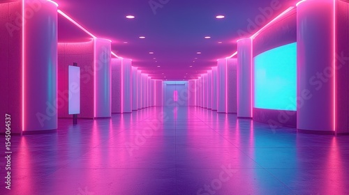 Neon-lit hallway  vibrant colors  futuristic