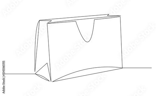 Continuous line drawing of hand paper shopping bags. Vector illustration sketch art editable stroke of shopper big sale consumerism concept