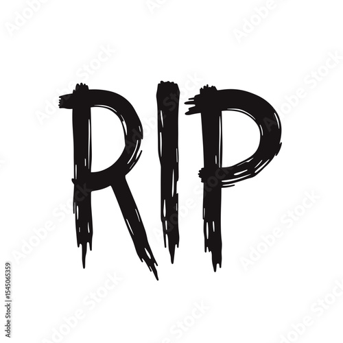 Rest in Peace title is written in drippy black letters on white conveying a spooky or ominous feeling and can be used as part of Halloween holiday decor or greeting cards with copy space.