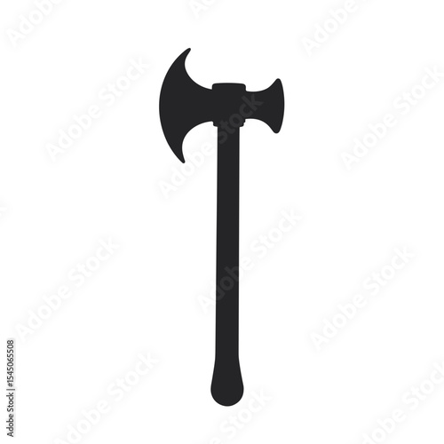 A black silhouette of a medieval battle axe stands on a white backdrop, suitable for historical reenactments and fantasy artwork, and provides a powerful and imposing visual.