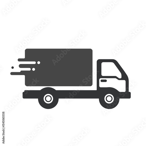 A black delivery truck symbol in motion conveys speed and efficiency for logistics companies, designed with a minimalist style to represent modern supply chain solutions with copy space.