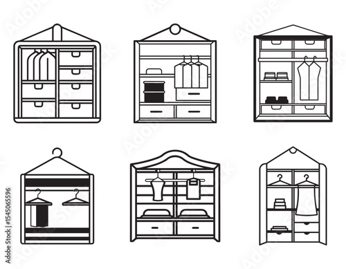 set of closet organizer icon silhouette line art vector illustration