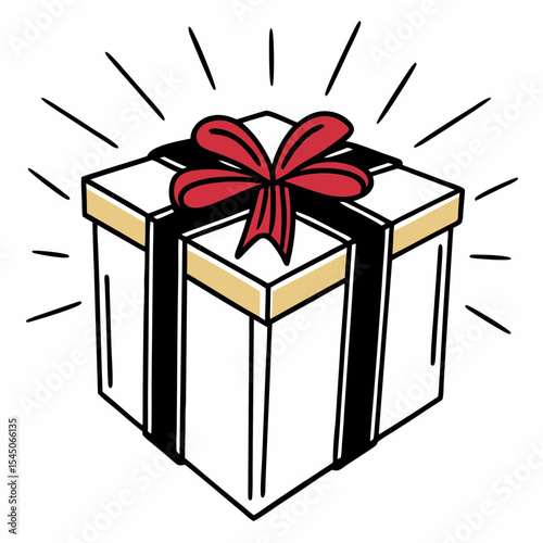 Gift Box with Red Bow – Present Illustration with Shine Lines