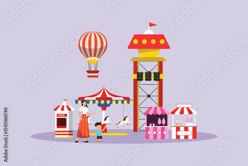 Holiday at the rides Concept. Colored flat vector illustration isolated