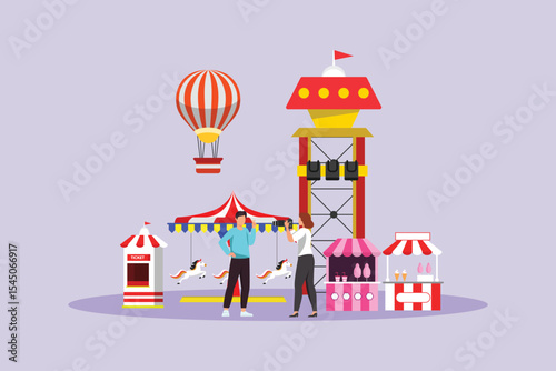 Holiday at the rides Concept. Colored flat vector illustration isolated