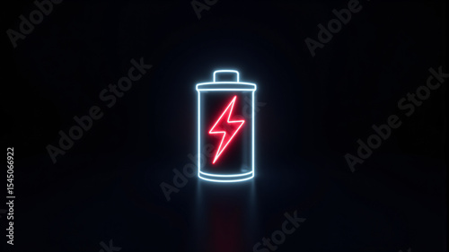 Neon Battery Icon Highlighting Energy and Power